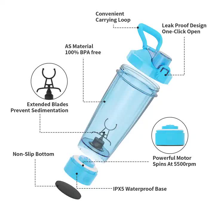 NNEDSZ Rosa tragbarer elektrischer Shaker ohne LED-Licht, 550 ml Sport-Proteiner-Mixbecher für Fitnessstudio und Reisen
